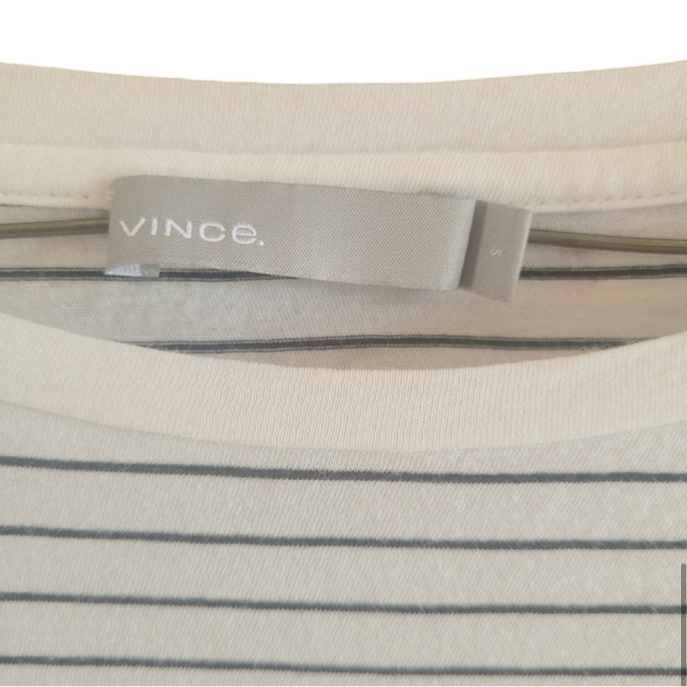 VINCE. Black and Ivory Striped Drop Shoulder Long Sleeve Shirt - Picture 6 of 6